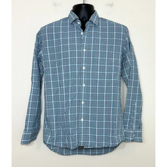Billy Reid Mens Medium Standard Cut Button Down Blue Multi Plaid Shirt Italy - Picture 3 of 12